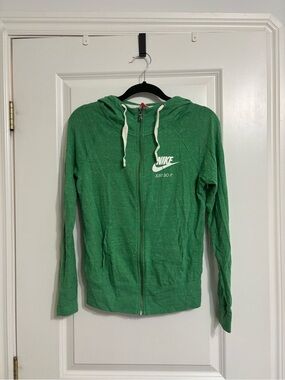 Nike Green Hoodie with White Swoosh & Drawstrings
